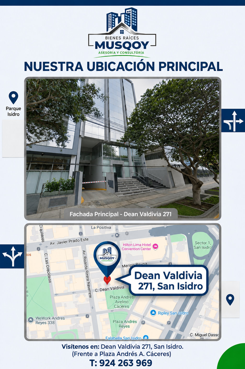 Bienes Raíces Musqoy - Ubicación principal: Dean Valdivia 271, San Isidro (fachada y mapa)